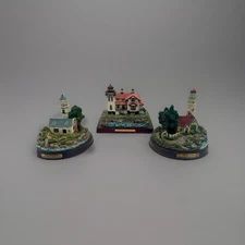 Set Of 3 Thomas Kinkade & San Luis Obispo Lighthouse Figurines Coastal Decor