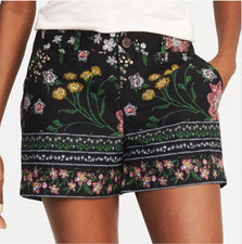 Old Navy Black Floral Cotton Shorts Border Print Pockets Mid Rise Cottagecore 10