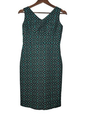 C. Luce Black Teal Gold Geometric Design Textured Mini Sheath Dress Thick-Knit S
