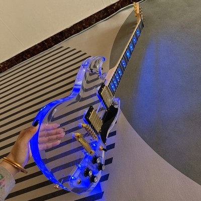 Clear Acrylic SG Electric Guitar Blue LED Ligh  GD partss Maple Neck HH Pickup