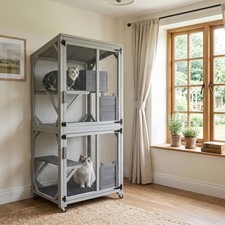 Outdoor Cat Enclosure Catio with Wheels, 71.2" Large Wooden Cat Cage, Multi-Leve