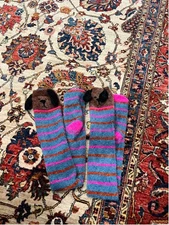 New with Tag Natural Life Fuzzy Stripe Colorful Warm Puppy Dog Socks