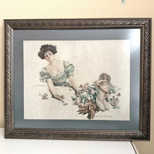 1909 Antique Howard Chandler Christy Tinted Lithograph Print Love Spats 22” Rare