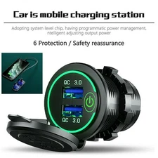 12V/24V Fast Car Charger Socket Outlet QC 3.0 Dual USB Port For Car Truck Boat