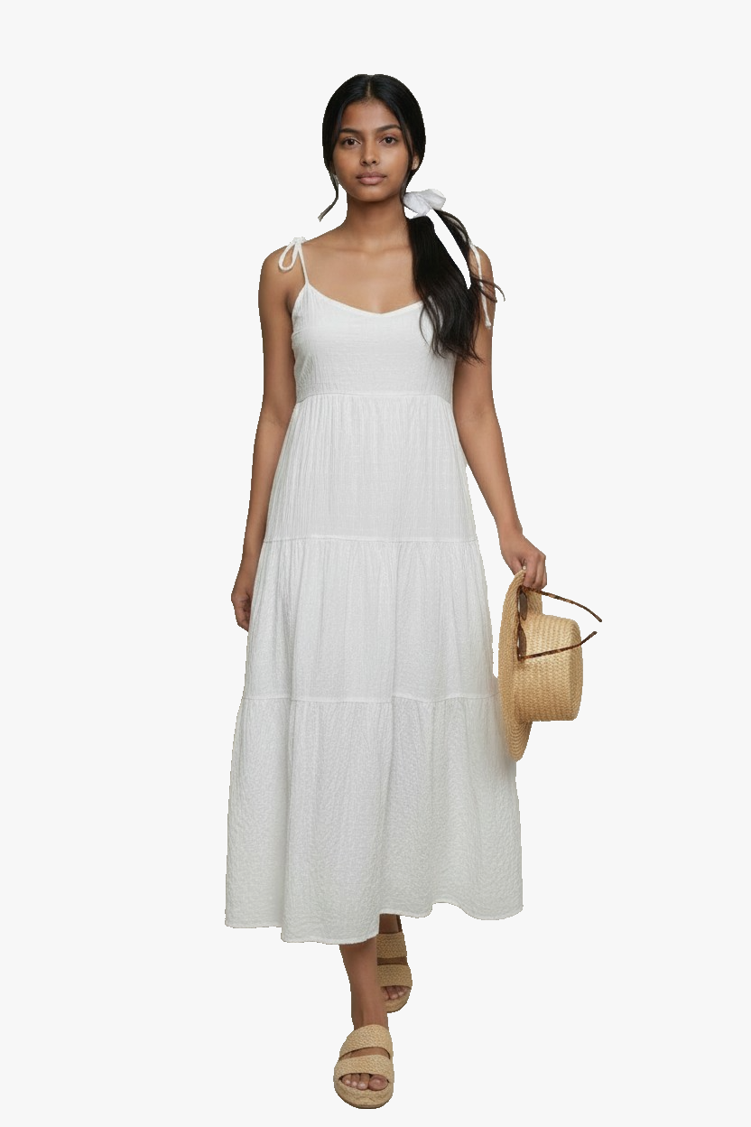 West of Melrose White Tiered Maxi Sundress XS Boho Summer Tie Strap Cotton EUC