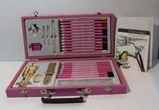 Pink Art Sketching  Drawing Artist Wooden Box Art Set Pencils Sketch Pad NEW