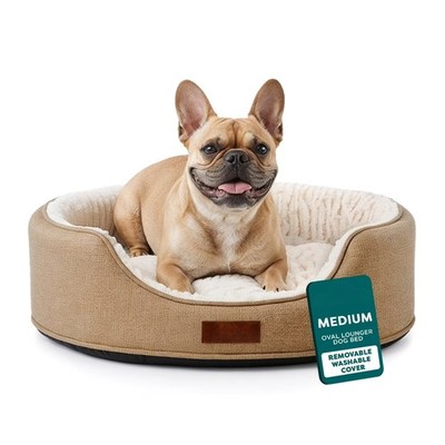Pet Products Medium Foam Oval Lounger Dog & Cat Bed With Reversible Pillow