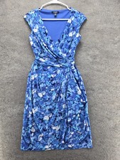 Chaps Dress Womens S Blue Wrap V-Neck Knee Length Polyester Spandex Ruched