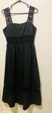 Shein Peasant Dress Black Size 6 Sleeveless Cut Out Lace Peekaboo Waist Ruffle