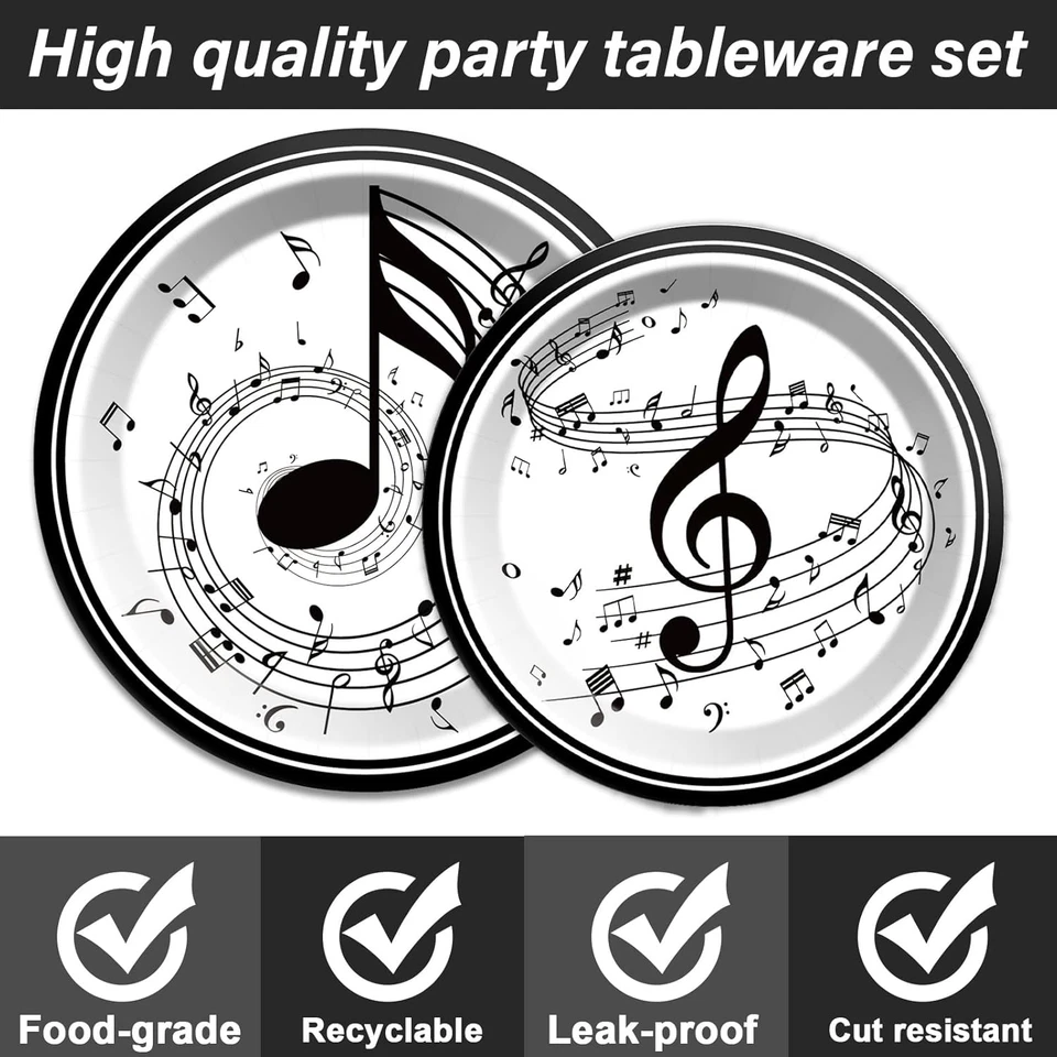 Platos de notas musicales servilletas vajilla de fiesta temática musical notas musicales cena Foto 3 de 4