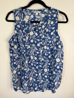 Croft & Barrow Women s Blue White Floral Sleeveless Blouse Rayon Tank Top Large