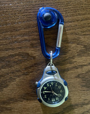 Quartz Pocket Watch Clip-On Keychain Carabiner Analog Black Dial Arabic Numerals