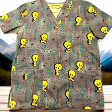 Vintage Baby Looney Tunes Tweety Bird Scrub Top Women's S  Nurses Are So Sweet  
