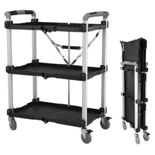 Collapsible Service Cart, XL 300LB Capacity, Heavy-Duty Rolling Utility Cart