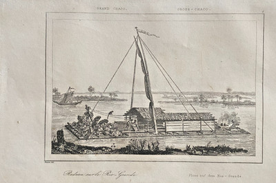 GRAVUR PARAGUAY '' GRAND CHACO - FLOSS AUF DEM RIO GRANDE ''