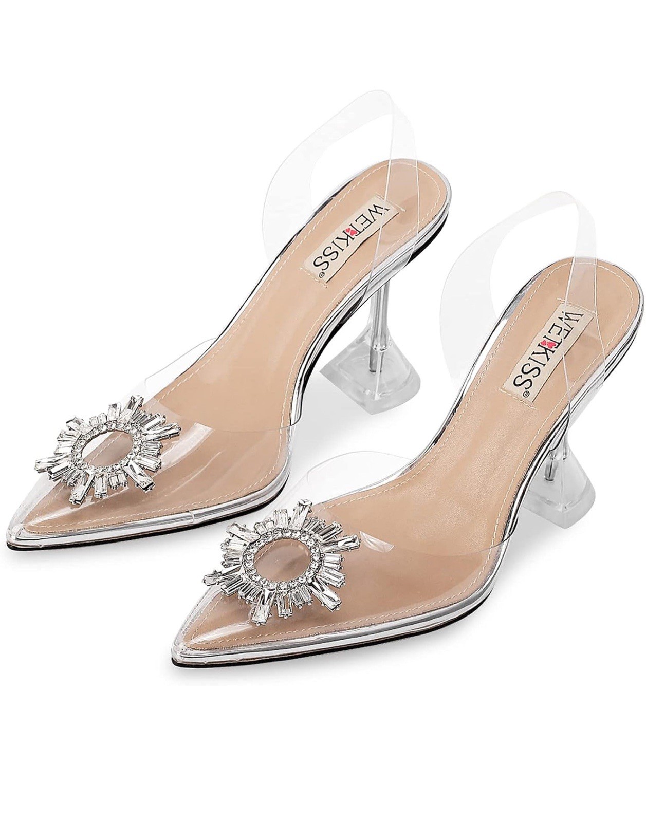 Wetkiss Silver Strappy Closed Toe Pumps With Rhinestones