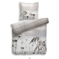 HnL Baumwolle WendeBettwäsche Set Troy Blumen Kariert Grau Weiß 135x200 + 80x80