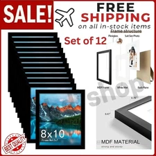 12 Pack Black 8x10 Picture Frames Set for Wall Mounting or Tabletop