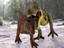 Lot of 2 Jurassic Dinosaur Toys Chompin' Carnotaurus  Thrash  N Devour T-Rex