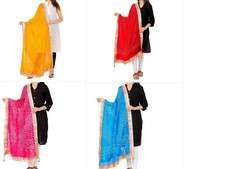 Dupatta Chunni Bandhani Art Silk Gota Bandhej Scarf Wedding Party Wear Set of 4