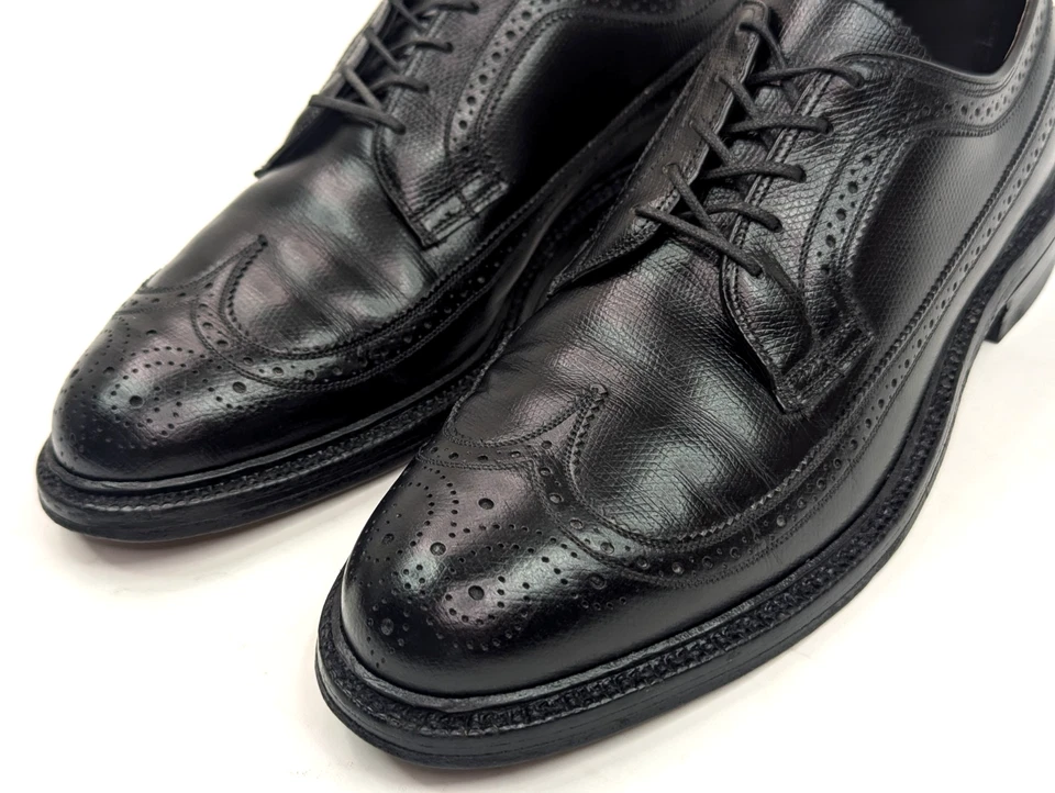 Vtg Johnston Murphy Shell Cordovan Leather Aristocraft Wingtip Shoe Men 10 Black - Image 4 of 4