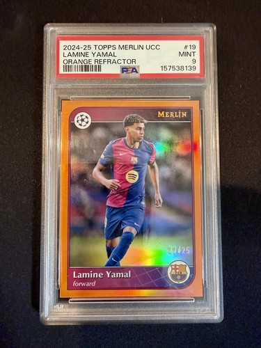 2024-25 Topps Merlin Lamine Yamal #19 Orange Refractor SN /25 PSA 9 MINT - POP 4