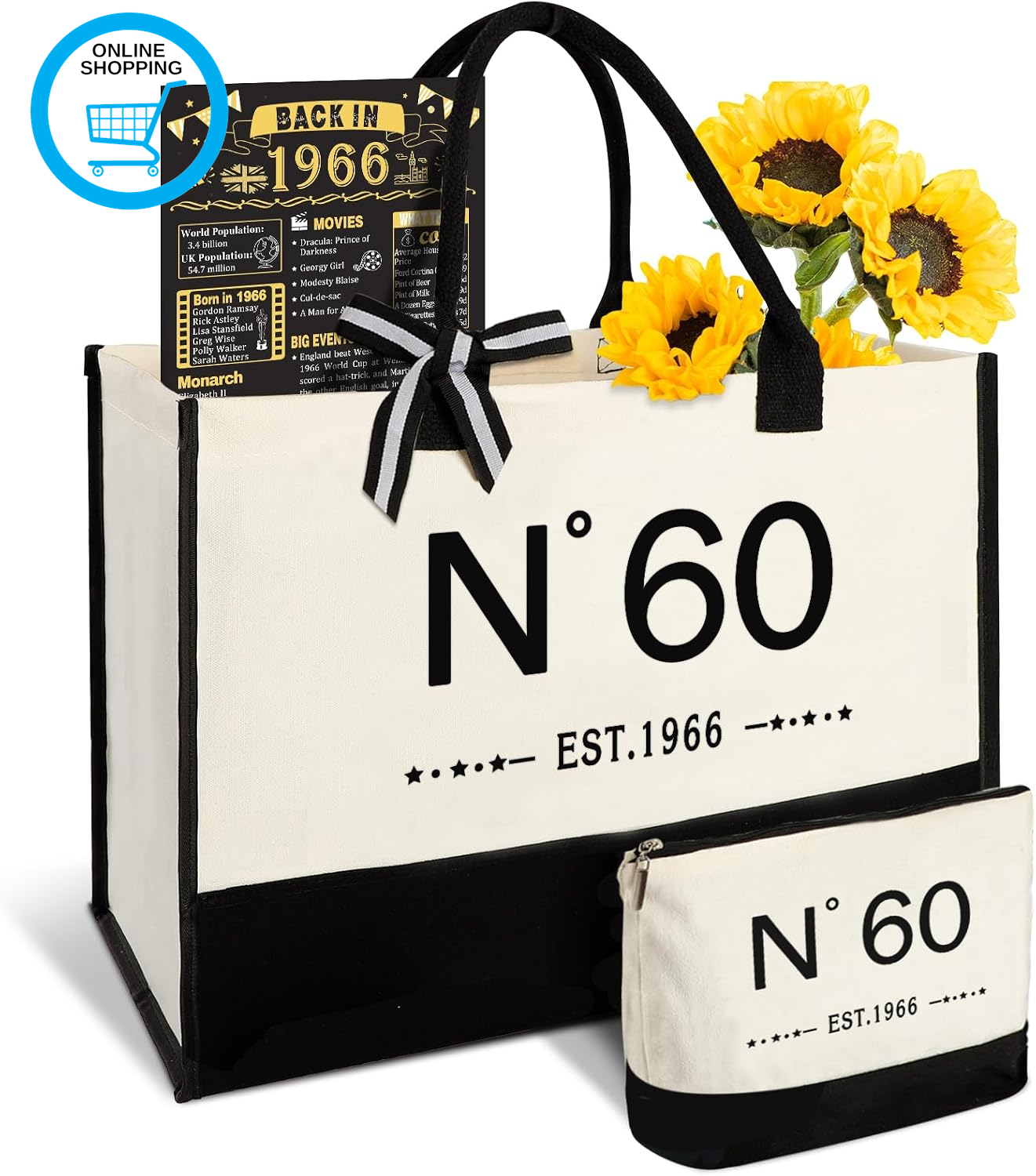60Th Birthday Gift for Women-Est.1966 Canvas Tote Bag, Cosmetic Bag, Poster | La