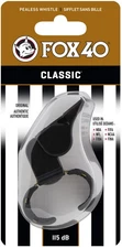 Fox 40 Classic 3-Chamber Pealess Whistle w/ Fingergrip, Black