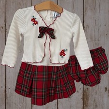 Vintage 90s Girl's 2-pc Red Tartan Plaid Dress  Bloomers Size 24M Thomas
