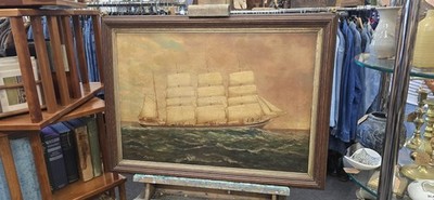 Antique Oil Painting of Sailing Schooner Ship Dowan Hill EDGAR ALGERNON MAYOR