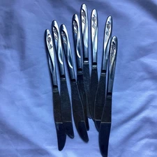 Oneida ROSEANNE Stainless 8pc Dinner Knives Silver Ware 8”VTG Rose Utensil Lot