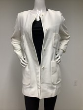 Tahari Long Blazer Cream Pockets Size XS, Preowned.