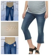 a:glow Maternity Capri Jeans Size 16 Light Wash Raw Hem Full Coverage Belly Band