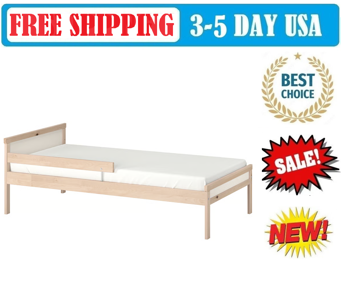 IKEA SNIGLAR Bed frame with slatted bed base, beech, 27 1/2