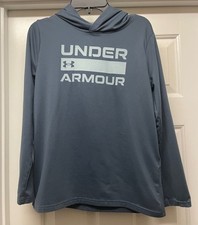 Under Armour Boys Medium Long Sleeve Shirt with Hood Gray Large Logo