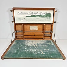 Antique 1913 Chautauqua Industrial Art Desk Lewis Myers w Scroll, Eraser & Chalk