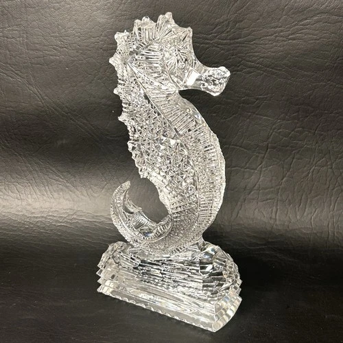 Vtg Waterford Crystal Seahorse Retired Figurine Diamond Facet Cut Wave EXCELLENT