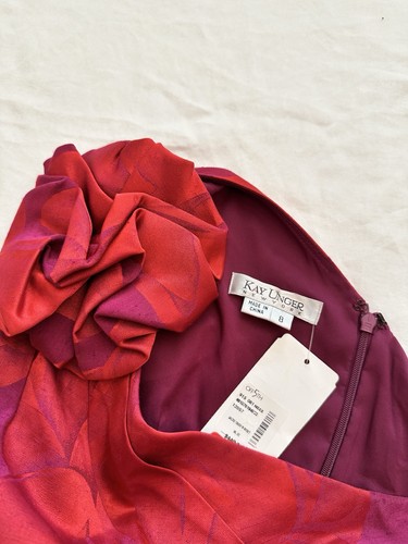 NWT Kate Unger One Shoulder Cocktail Dress Saks 5th Ave Red Floral Size 8 - Picture 6 of 16