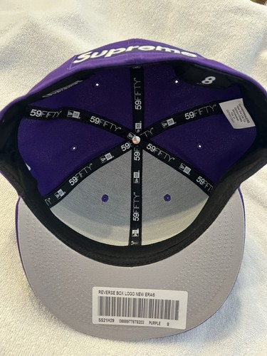Supreme Reverse Box Logo New Era Hat Brand New Fitted Cap Purple Size 8 - Picture 4 of 11