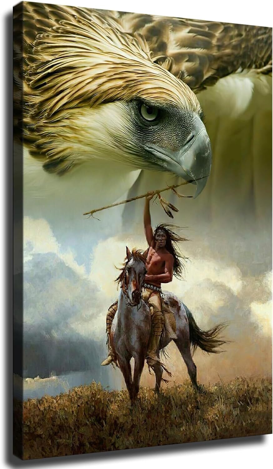 Indian Brave Warrior and Eagle Native American Poster Canvas Painting Wall Art