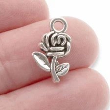 12 Silver Rose Charms - Cute Metal Flower Charms - DIY Earrings & Bracelets