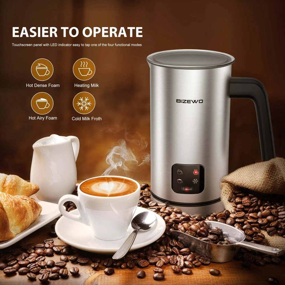 Milk Frother Electric Milk Steamer 4-in-1 Automatic Hot and Cold Foam Maker LED