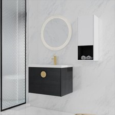 28"Plywood Wall-Mounted Bathroom Vanity With Ceramic Sink Doors and Side Cabinet