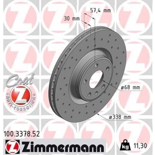 Zimmermann 2X Bremsscheibe Vorne Ø338 Mm InnenbelüFtet Gelocht FüR Audi A4-image