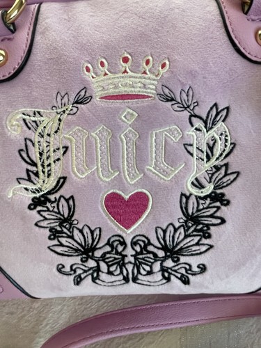 JUICY COUTURE Bowlers Velour Purse Crossbody Bag + 2 Handles Pink Gold Hardware - Picture 2 of 22