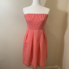 J Crew Womens Strapless Dress 8 Pink Fit & Flare Pleated Bright Summer Resort