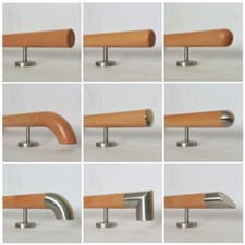Buche Gel&auml;nder gerade Edelstahl Halter Handlauf Handl&auml;ufer Griff Stange Holz V2A