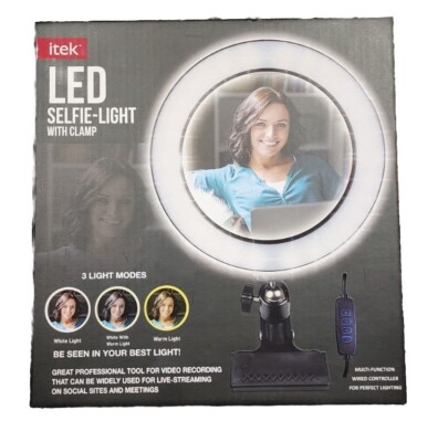 Itek 8'' LED Clamp-On Selfie Ring Light with 3 Light Modes   Adjustable Lighting