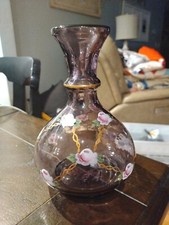 Fenton Glass Hand Painted Floral Vase Purple F11