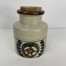 VTG Hand Painted Scandinavian Stoneware Danish Spice Jar w Cork Lid 5"